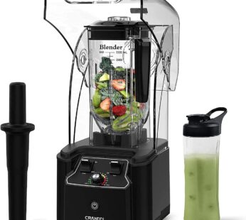CRANDDI Commercial Quiet Blender, 2200 Watt Powerful Professional Kitchen Blender with Adapter, 80oz Pitcher and Self-Cleaning K90