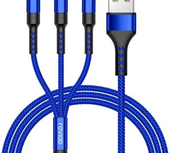 RAVIAD Multi Charging Cable [1.2M] Multi Charger Cable 3 in 1 Charging Cable Nylon Multi USB Cable Universal Charger Cable with Type-C, Micro and iPhone Port for iPhone, Samsung, Oneplus – Blue
