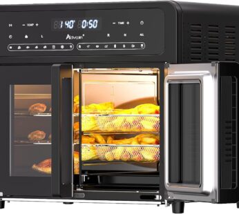 ADVWIN Air Fryer Oven, 27.5Qt/26L Kitchen Fried Air Oven | Dual Door Convection Oven Cooker | Independent Heating | 16-in-1 Digital Touch Convection Countertop Oven | 3*Baking Basket, 3*Pans, 3*Shelf