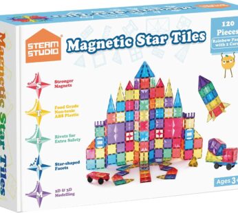 STEAM Studio 110pcs Premium Magnetic Tiles, Rainbow Colours, Rivets & Strong Magnets, BPA Free Kids Toys, Building Blocks Toddler Toys for Boys Girls, Building & Construction Toys