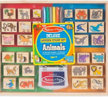 Melissa & Doug 2394 Deluxe Wooden Stamp Set: Animals- 30 Stamps, 6 Markers, 2 Stamp Pads