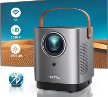 TOPTRO Mini Projector, 9500 Lumen Portable Projector 1080P Supported, 5G WiFi Bluetooth Projector with Touch Screen Buttons, Wireless Mirroring Projector for PC/Smartphone/PS5/TV Stick