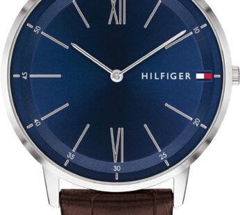 Tommy Hilfiger Men’s Stainless Steel Quartz Watch with Leather Strap, Brown, 20 (Model: 1791514)