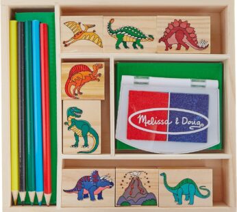 Melissa & Doug 1633 Wooden Stamp Set: Dinosaurs – 8 Stamps, 5 Colored Pencils, 2-Color Stamp Pad