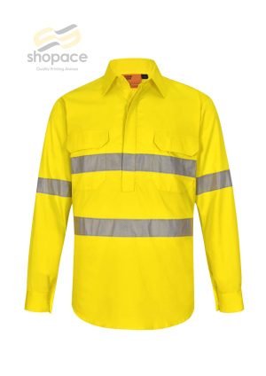 Unisex Hi-Vis COOL BREEZE CLOSED FRONT LS SHIRT WITH PERFORATED TAPE - Image 3