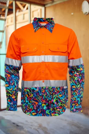 Men's Pearler Orange Day/Night Hi Vis 2.0 Full Button Work Shirt - Image 3