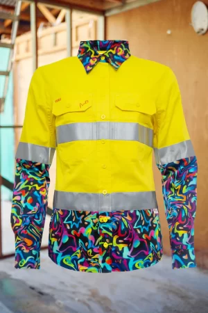 Women's Pearler Yellow Day/Night Hi Vis 2.0 Full Button Work Shirt - Image 2