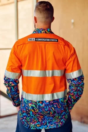 Men's Pearler Orange Day/Night Hi Vis 2.0 Full Button Work Shirt - Image 2