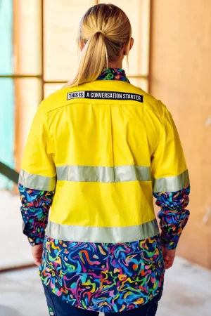 Women's Pearler Yellow Day/Night Hi Vis 2.0 Full Button Work Shirt - Image 4