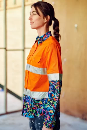 Women's Pearler Orange Day/Night Hi Vis 2.0 Full Button Work Shirt - Image 3