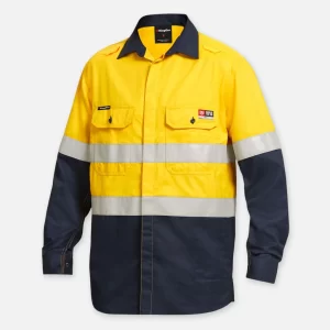 Shieldtec LENZING™ FR Hi-Vis Spliced Open Front Taped Shirt PPE2 - Image 1