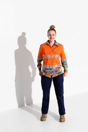 Women's Fractal Orange Day/Night Hi Vis Workshirt - Image 3