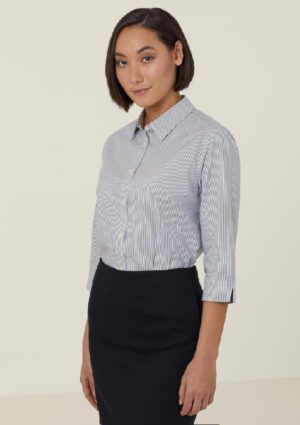 Avignon Fine Block Stripe Stretch 3/4 Sleeve Shirt - Image 2