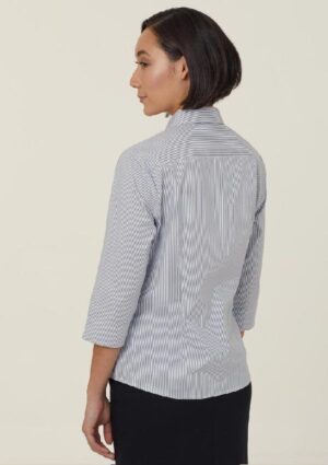 Avignon Fine Block Stripe Stretch 3/4 Sleeve Shirt - Image 3