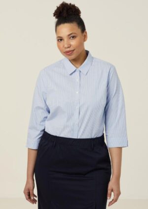 Avignon Fine Block Stripe Stretch 3/4 Sleeve Shirt - Image 5