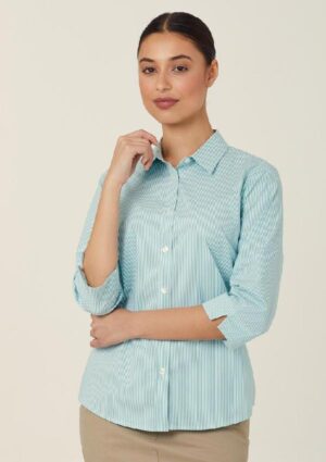Avignon Fine Block Stripe Stretch 3/4 Sleeve Shirt - Image 9