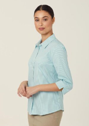 Avignon Fine Block Stripe Stretch 3/4 Sleeve Shirt - Image 10