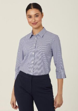 Avignon Fine Block Stripe Stretch 3/4 Sleeve Shirt - Image 13