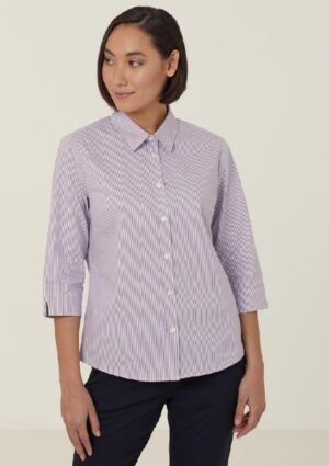 Avignon Fine Block Stripe Stretch 3/4 Sleeve Shirt - Image 17
