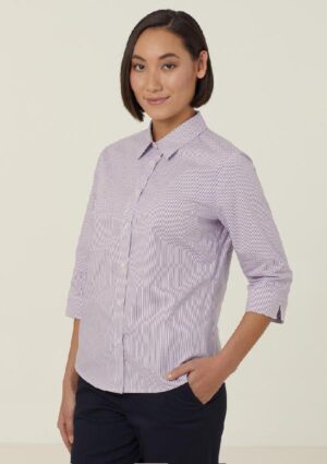 Avignon Fine Block Stripe Stretch 3/4 Sleeve Shirt - Image 18