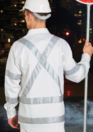WT09HV Mens White Safety Shirt with X Back Biomotion Tape Configuration - Image 2