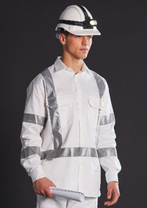 WT09HV Mens White Safety Shirt with X Back Biomotion Tape Configuration - Image 4