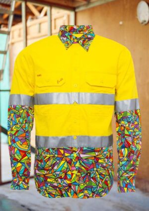 Men's Bonza Yellow Day/Night Hi Vis 2.0 Full Button Work Shirt - Image 3