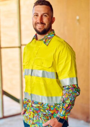 Men's Bonza Yellow Day/Night Hi Vis 2.0 Full Button Work Shirt - Image 2