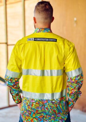 Men's Bonza Yellow Day/Night Hi Vis 2.0 Full Button Work Shirt - Image 4
