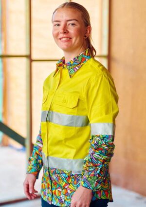 Women's Bonza Yellow Day/Night Hi Vis 2.0 Full Button Work Shirt - Image 3