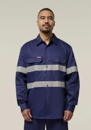Hi-Vis Cotton Drill Long Sleeve Taped Shirt - Image 1
