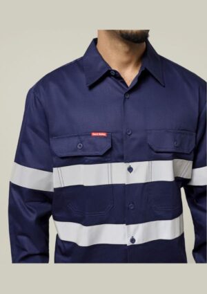 Hi-Vis Cotton Drill Long Sleeve Taped Shirt - Image 5