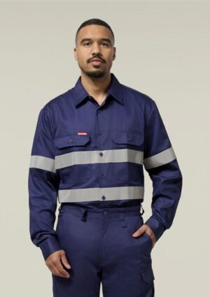 Hi-Vis Cotton Drill Long Sleeve Taped Shirt - Image 6