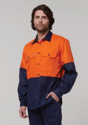 Core Hi-Vis Long Sleeve 2 Tone Vented Cotton Shirt - Image 2