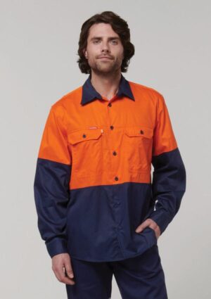 Core Hi-Vis Long Sleeve 2 Tone Vented Cotton Shirt - Image 3