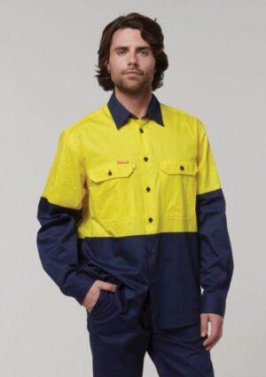 Core Hi-Vis Long Sleeve 2 Tone Vented Cotton Shirt - Image 12
