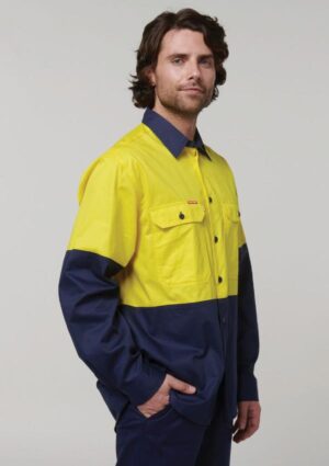 Core Hi-Vis Long Sleeve 2 Tone Vented Cotton Shirt - Image 14