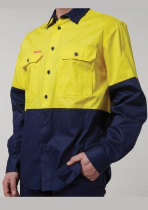 Core Hi-Vis Long Sleeve 2 Tone Vented Cotton Shirt - Image 15