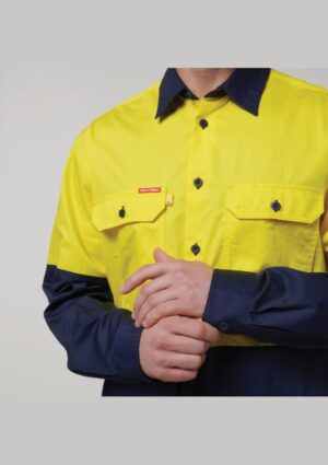 Core Hi-Vis Long Sleeve 2 Tone Vented Cotton Shirt - Image 17