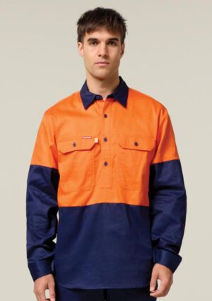 Hi-Vis 2 Tone Closed Front Long Sleeve Shirt with Gusset - Image 1