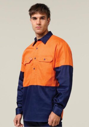 Hi-Vis 2 Tone Closed Front Long Sleeve Shirt with Gusset - Image 2