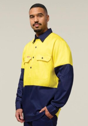 Hi-Vis 2 Tone Closed Front Long Sleeve Shirt with Gusset - Image 12