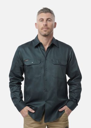 Originals Long Sleeve Open Front Cotton Drill Work Shirt - Image 1