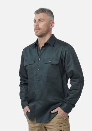 Originals Long Sleeve Open Front Cotton Drill Work Shirt - Image 2