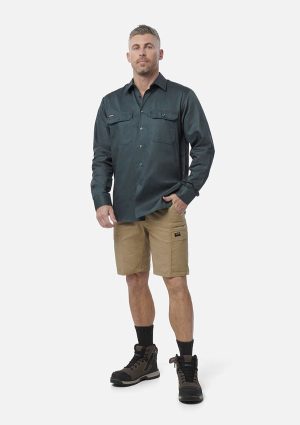 Originals Long Sleeve Open Front Cotton Drill Work Shirt - Image 18