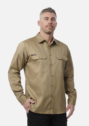 Originals Long Sleeve Open Front Cotton Drill Work Shirt - Image 15