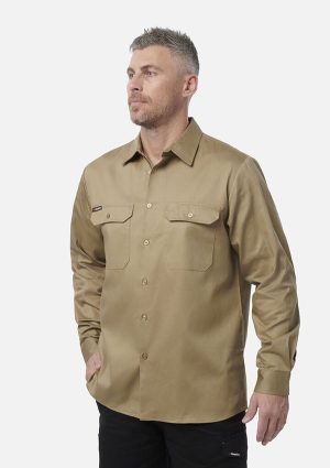 Originals Long Sleeve Open Front Cotton Drill Work Shirt - Image 13