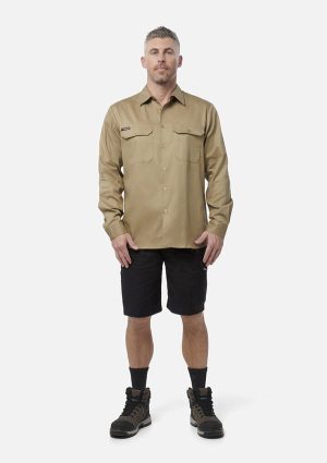 Originals Long Sleeve Open Front Cotton Drill Work Shirt - Image 10