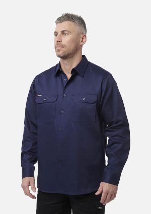 Originals Long Sleeve Open Front Cotton Drill Work Shirt - Image 8