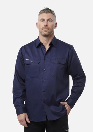 Originals Long Sleeve Open Front Cotton Drill Work Shirt - Image 6